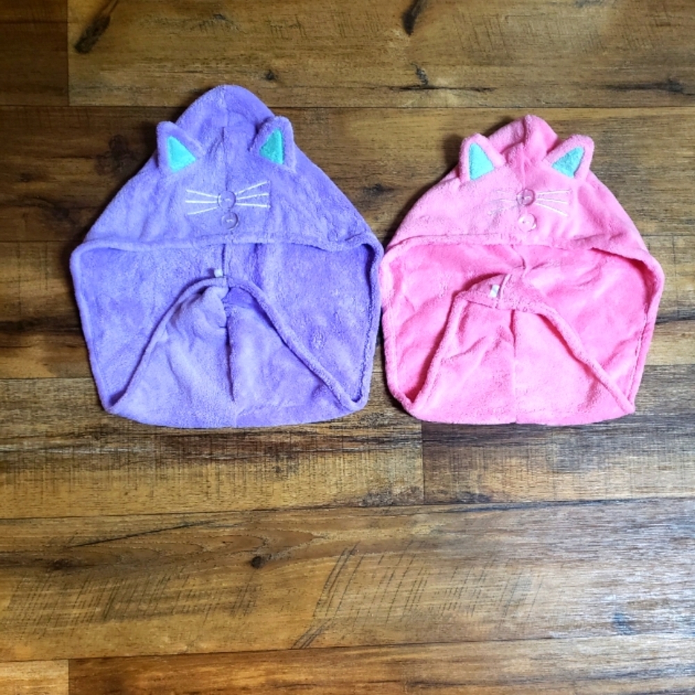 Kids Cat Ear Hooded Hair Wrap Towels - Purple and Pink